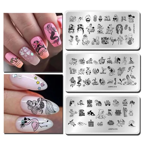 Vista 7 de Plato de estampado de uñas francesas – Juego de 3 placas de metal para uñas, diseño artístico, estampado geométrico de leopardo, rayas abstractas