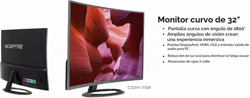 Vista 7 de Sceptre C monitor de led de 32 pulgadas (C325W-1920R).