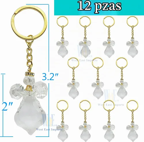 Vista 2 de 12 llaveros de ángel de cristal, bautismo, comunión, dulces 15 favores