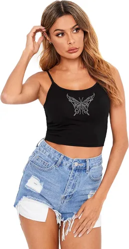 Vista 5 de Verdusa Camiseta sin mangas Y2K con cuello redondo y diamantes de imitación para mujer