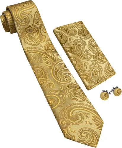 Vista 241 de Barry.Wang - Juego de corbata de seda para hombre, diseño de cachemira, pañuelo y gemelos de bolsillo