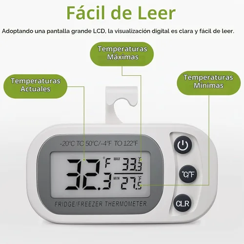 Vista 3 de Termómetro digital para refrigerador, paquete de 2 unidades, termómetro impermeable para refrigerador y congelador, termómetro con pantalla LCD