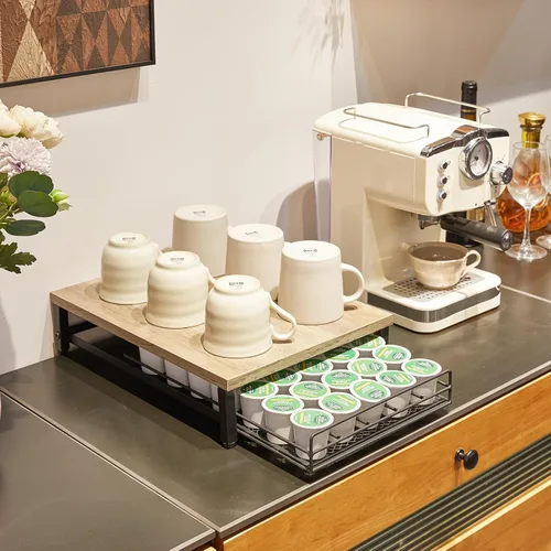 Vista 7 de IBUYKE Soporte de madera para cápsulas de café para K-Cup, capacidad de 35 Greige