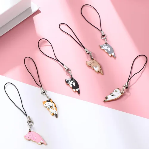 Vista 5 de Yinkin 6 Piezas de Colgante de Gato para Teléfono Móvil, Correa de Colgantes Kawaii, Linda Colgante de Gato para Mochila, Billetera, Colgante