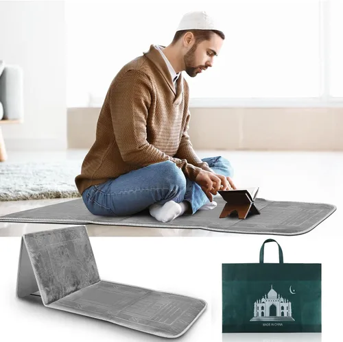Vista 6 de Timgle Tapete de oración plegable con respaldo, silla de meditación plegable con bolsa de almacenamiento, alfombra de meditación suave, alfombra