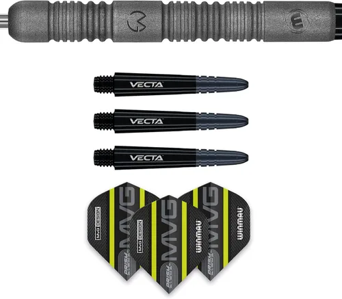 Vista 4 de Winmau Michael Van Gerwen MvG Exact Steel Tip Darts Set - 90% Tungsten Professional Darts - Precision Grip with Prism Alpha Flights & Vecta Shafts