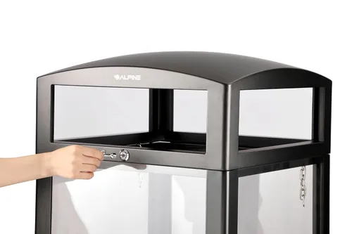 Vista 4 de Alpine Industries Bote de basura para exteriores de 40 galones con paneles transparentes, cubos de basura resistentes con contenedor extraíble