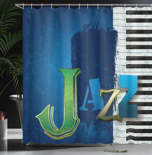 Vista 3 de Ambesonne - Colección de decoración, juego de cortina para regadera con ganchos