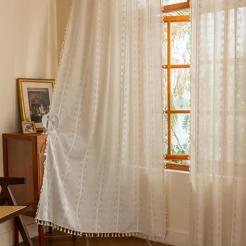 Vista 22 de Cortinas blancas de 96 pulgadas de largo, juego de 2 paneles de cortinas filtrantes de luz de piso a techo, cortinas de privacidad para sala