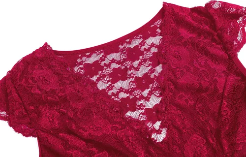 Vista 3 de Ropa interior de encaje floral para mujer, para dormir, talla grande, de malla