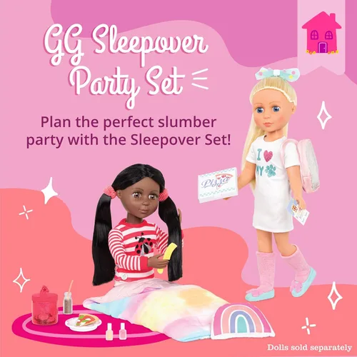 Vista 2 de Glitter Girls Accesorios para muñecas de 14 pulgadas - Juego de mochila y fiesta de pijamas - Tie - Saco de dormir teñido, almohada arcoíris