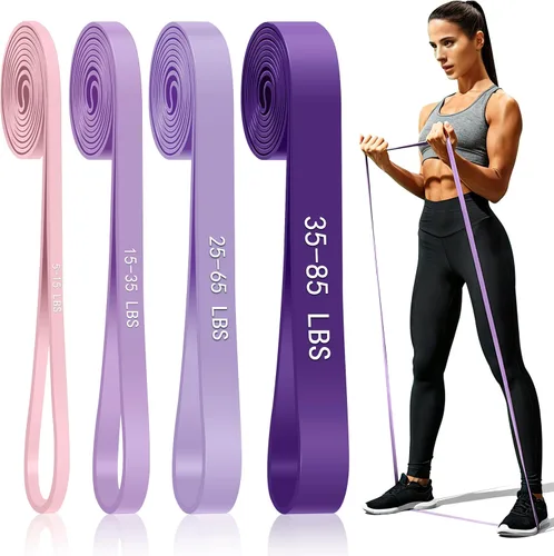 Vista 9 de Bandas de resistencia para entrenamiento, bandas de asistencia de 4 niveles, bandas de ejercicio para mujeres y hombres, bandas de entrenamiento