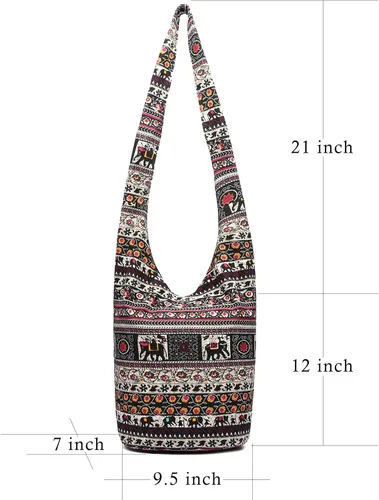 Vista 208 de Bolsa de hombro para mujer, de lona en estilo hippie/bohemio para llevar cruzada al hombro, disponible en diferentes colores y estampados