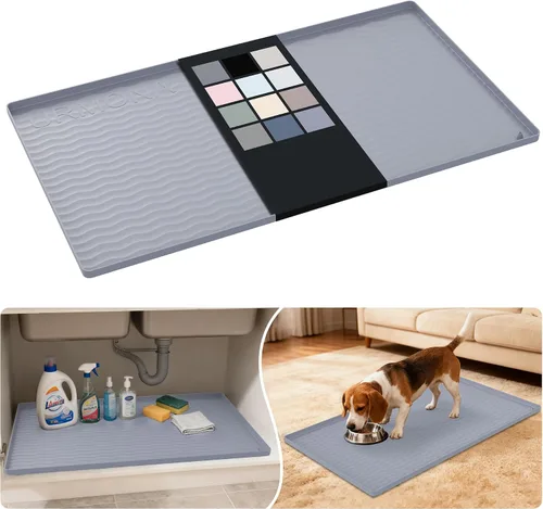 Vista 92 de URMONA - Tapete de silicona impermeable para debajo del fregadero, 16 x 10 Beige