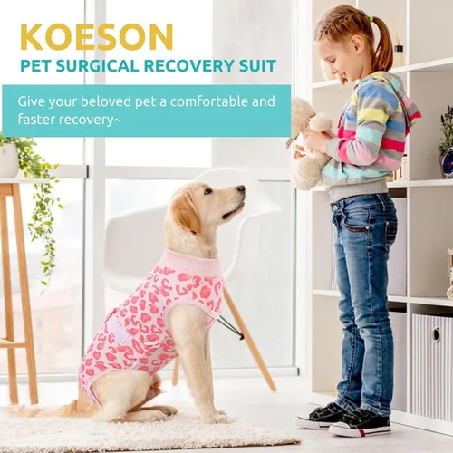 Vista 5 de KOESON Traje de recuperación de cirugía ligero y suave para perros pequeños Rosa claro leopardo