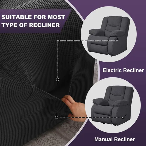 Vista 5 de MeilleMaison Funda elástica para silla reclinable, funda para sofá de 1 pieza con parte inferior elástica, lavable, protector de muebles Negro