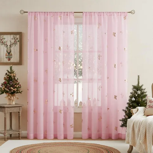 Vista 23 de Jubilantex Paneles de cortinas transparentes de mariposas negras y doradas de 52 pulgadas de ancho para dormitorio de niñas, elegantes cortinas