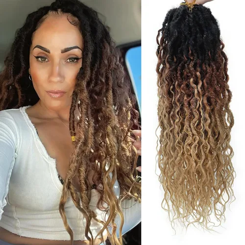 Vista 27 de Rizos de cabello sintético tejido en crochet de 16 pulgadas, 8 paquetes, Rizos de cabello tejido en crochet pre-enlazados con extremos rizados