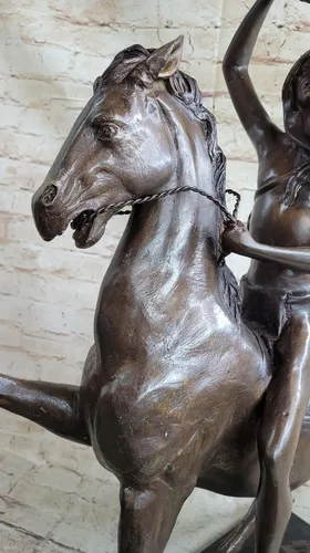 Vista 5 de EUROPEAN BRONZE Frederic Remington Western Cowboy Horse Rodeo Escultura Bronce Estatuilla Estatuilla Obra De Arte