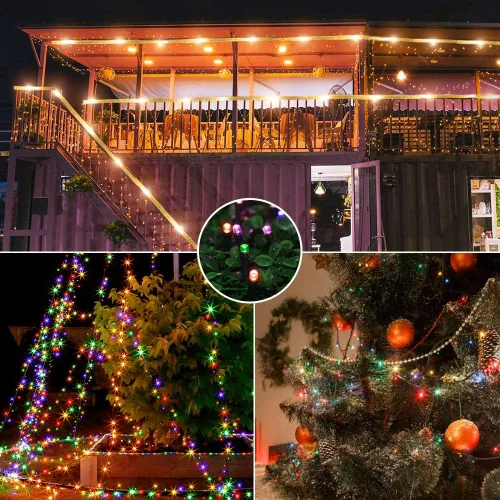 Vista 6 de Chuya 300 luces LED para árbol de Navidad que cambian de color, blanco cálido a multicolor, enchufe de extremo a extremo, 9 modos, tira de luces