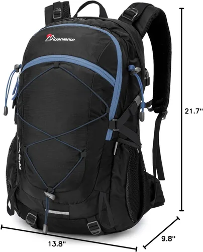 Vista 9 de MOUNTAINTOP Mochila de senderismo 40L, mochila ligera al aire libre Negro+Azul