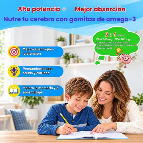 Vista 4 de 90 unidades Gomitas veganas con suplemento Omega 3 para adultos y niños