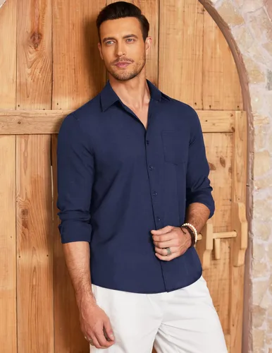 Vista 4 de COOFANDY Camisa de manga larga con botones para hombre, casual, sin doblar, ajuste regular, Oxford
