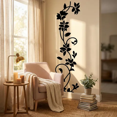 Vista 3 de Adhesivo decorativo de pared de vinilo extraíble de flores de ratán blanco mate de 6'' x 22