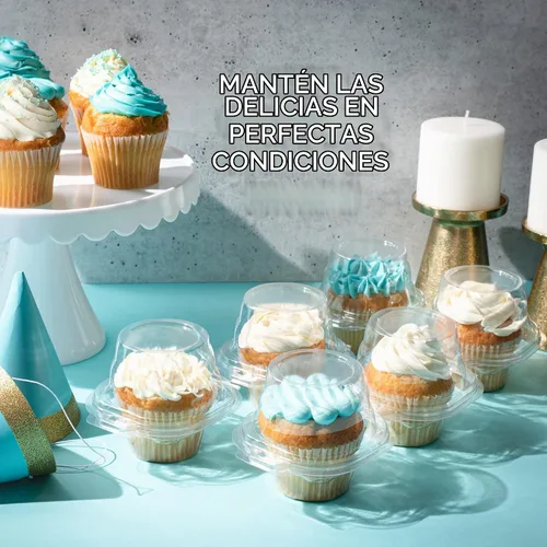 Vista 6 de Contenedores individuales para cupcakes (paquete de 100) Cajas de plástico transparente desechables para cupcakes Soporte individual