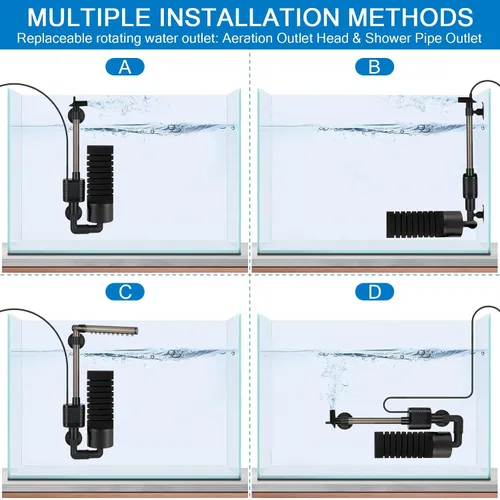 Vista 4 de hygger Filtro de esponja individual USB, pequeño filtro de acuario con clip ajustable para colgar y ventosa, salida de pico de pato, salida de tubo