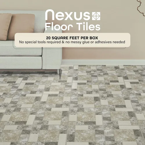 Vista 2 de Achim Home Furnishings FTVGM32720 Nexus Azulejos de vinilo de 12 pulgadas, bloques de mármol, paquete de 20, mosaico beige antiguo, 30.5 cm x 30.5