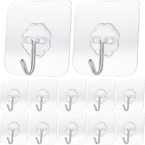 Vista 7 de Ganchos adhesivos transparentes de 30 libras (máximo), impermeables y resistentes al aceite, reutilizables, sin costuras, gancho de pared resistente