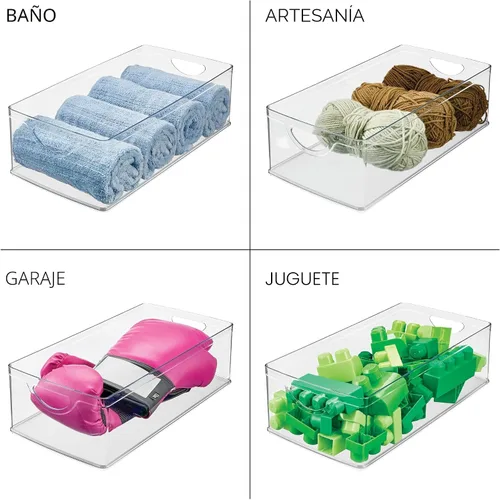 Vista 7 de iDesign Contenedor de Almacenamiento Apilable de Plástico Transparente Extra Largo, Organizador para Armario de Cocina o Despensa Organizador
