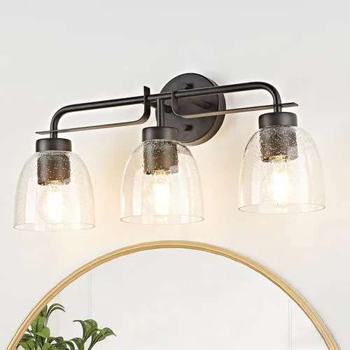 Vista 12 de Luces de tocador modernas de mediados de siglo de 16 pulgadas, lámpara dorada de 2 luces con pantallas de campana blancas esmeriladas, aplique