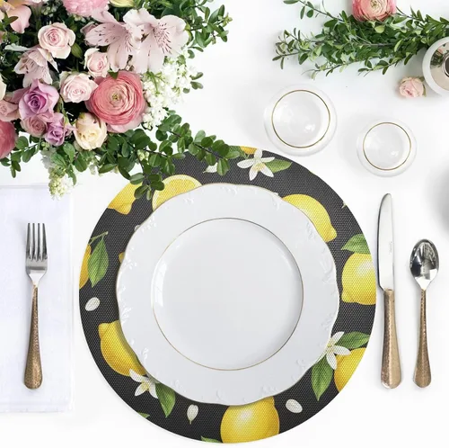Vista 5 de Sliced Lemons Round Place Mats, Heat Resistant Non Slip Dinner Placemats Round for Kitchen one sizex4