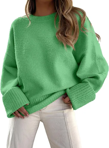 Vista 73 de LOGENE Suéter de gran tamaño para mujer, cuello redondo, manga larga, suave, mullido, suéter de punto 2025 para otoño e invierno
