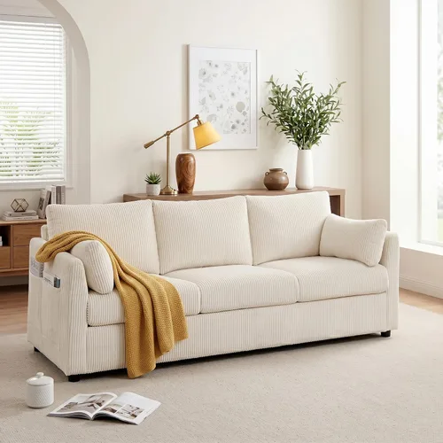 Vista 10 de Mofolit - Juego de sofás para sala de estar, sofás de corduroy de 3 plazas y silla individual, sofás para apartamentos y espacios pequeños