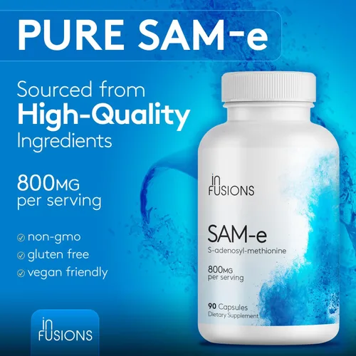 Vista 4 de Infusiones Pure SAM-e 800 mg 90 cápsulas vegetales (S-adensoil-metionina) Extra Fuerza Sin Gluten Sin OMG (2)