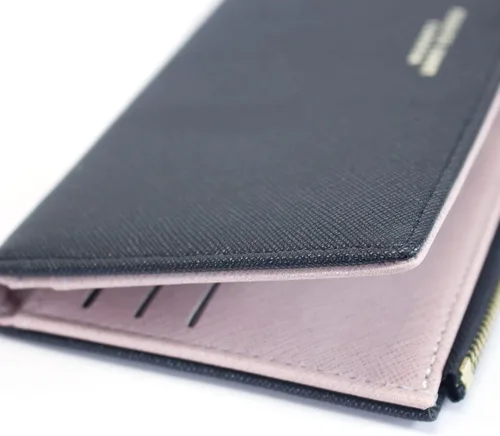 Vista 7 de Sumgogo - billetera delgada para mujer, con borlas largas, cierre zipper, monedero, bolso de mano, tarjetero, Negro, Grande, Minimalista