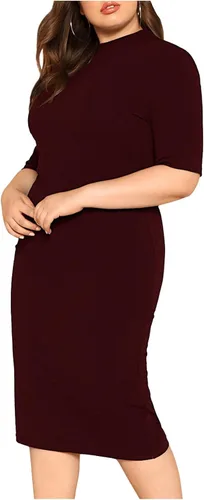 Vista 3 de Floerns Vestido midi ajustado de manga corta con cuello alto falso para mujer