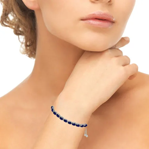 Vista 2 de B. BRILLIANT Pulsera apilable de plata de ley auténtica, creada o simulada, con piedras preciosas ovaladas de 0.236 x 0.157 in