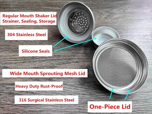 Vista 2 de Sprout Sprouting Mesh Strainer Shaker Tapas Kit para Tarro Mason Tapa Plata 2 Pack