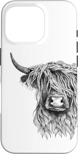 Vista 20 de iPhone 16 Highland Cow - Hand Drawn Illustration Case