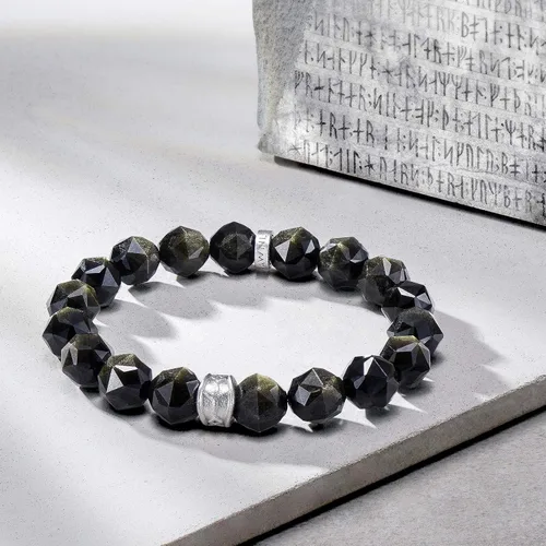 Vista 2 de AWNL Pulsera de cuentas para hombre con dije de plata de ley de 0.394 pulgadas (0.394 in) de oro, obsidiana y ojo de tigre natural, regalo