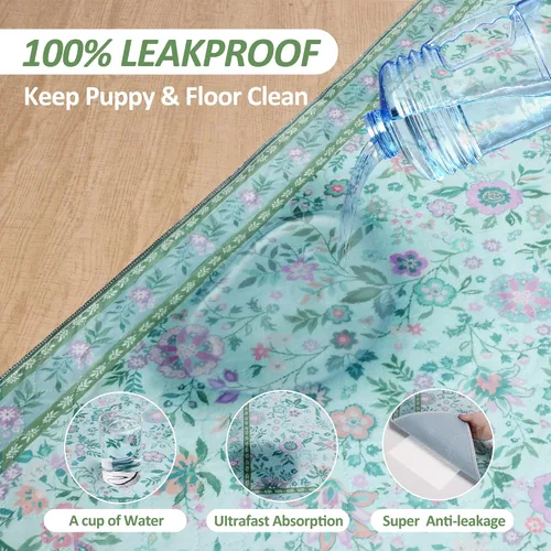 Vista 3 de Almohadillas lavables para orina para perros, paquete de 2 almohadillas reutilizables súper absorbentes para cachorros con patrones de flores