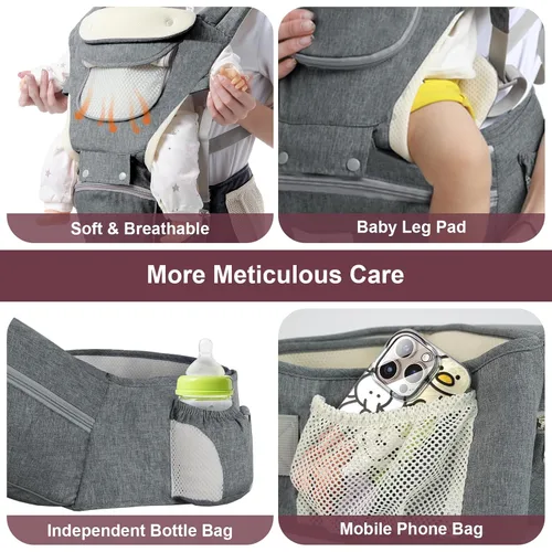 Vista 6 de Portabebés, 6 en 1 para recién nacidos a niños pequeños (7-50 libras), portabebés, delantero y trasero con asiento de cadera desmontable, suave