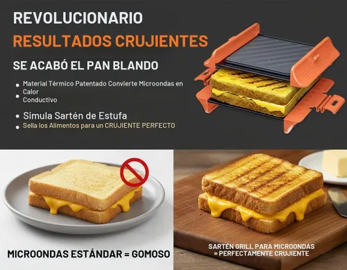 Vista 3 de MACONEE Sandwichera para microondas y prensa panini, sartén antiadherente para microondas y placa para verduras para queso crujiente a la parrilla