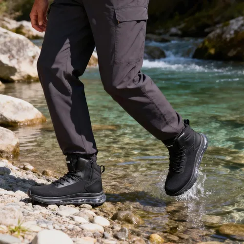 Vista 2 de Men's Waterproof Work Tactical Boots Side Zipper Hiking Combat Military Boots Non Slip Lightweight 6 Inches Negro