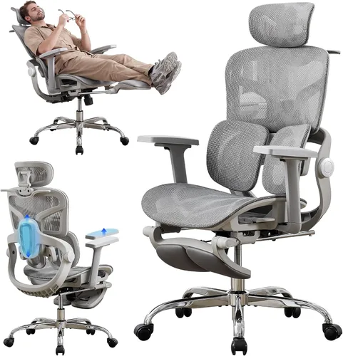 Vista 11 de Ergonomic Mesh Office Chair with 2-Zone Lumbar Support and Footrest,Black Negro
