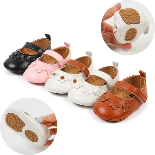Vista 3 de Myleleya Zapatos planos Mary Jane para bebés y niñas con lazo y flores, vestido de princesa, para boda, zapatos de ballet antideslizantes para niños